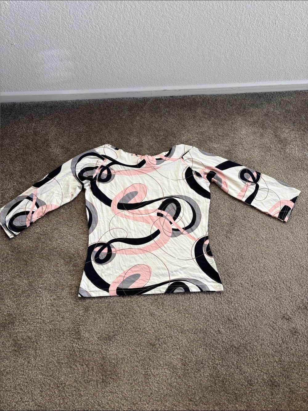 Abstract Swirl Mid Sleeve Top in Cream, Pink & Black